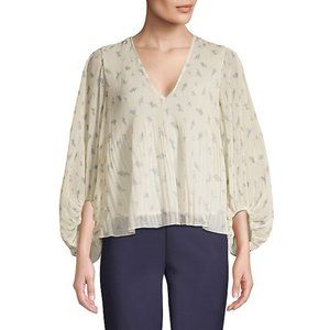GANNI PLEATED GEORGETTE PRINTED BLOUSE